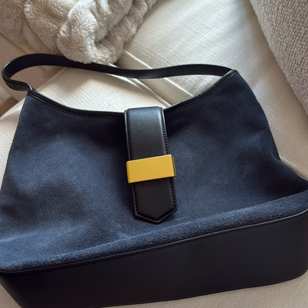J Crew Berkeley Navy Suede Bag